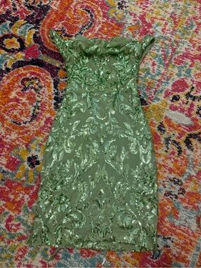 Windsor Olive Green Sequin Embellished Strapless Prom Dress